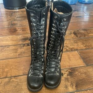 Frye tall lace up silver grommet boot
